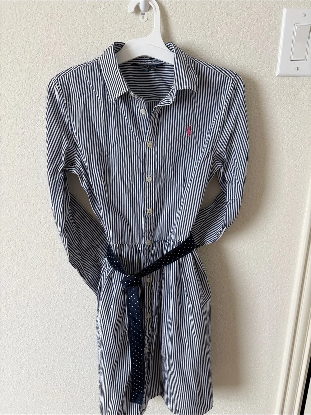 Ralph Lauren Navy and White Striped Button-Down Shirt Dress
